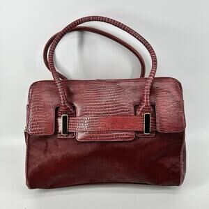Red Antonio Melani Camel Calf Hair Leather Stitched Abby Satchel Purse Bag